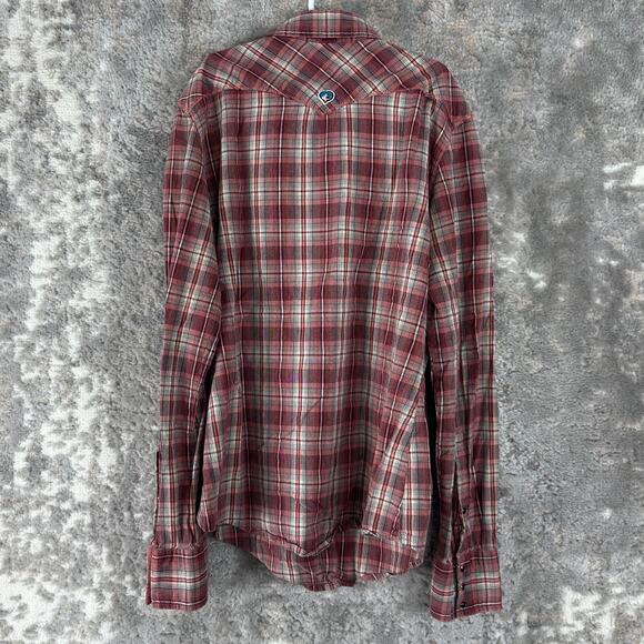 Kuhl Sz S Plaid Cotton Blend Casual Snap Button Top Red Long Sleeve Pocket - Picture 5 of 10